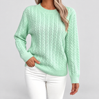 Women's Cable-Knit Crew-Neck Jumper in Green — view 2