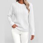 Women's Cable-Knit Crew-Neck Jumper in White — view 6