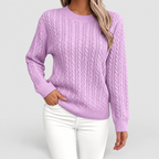 Women's Cable-Knit Crew-Neck Jumper in Purple — view 9