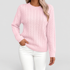 Women's Cable-Knit Crew-Neck Jumper in Pink — view 13