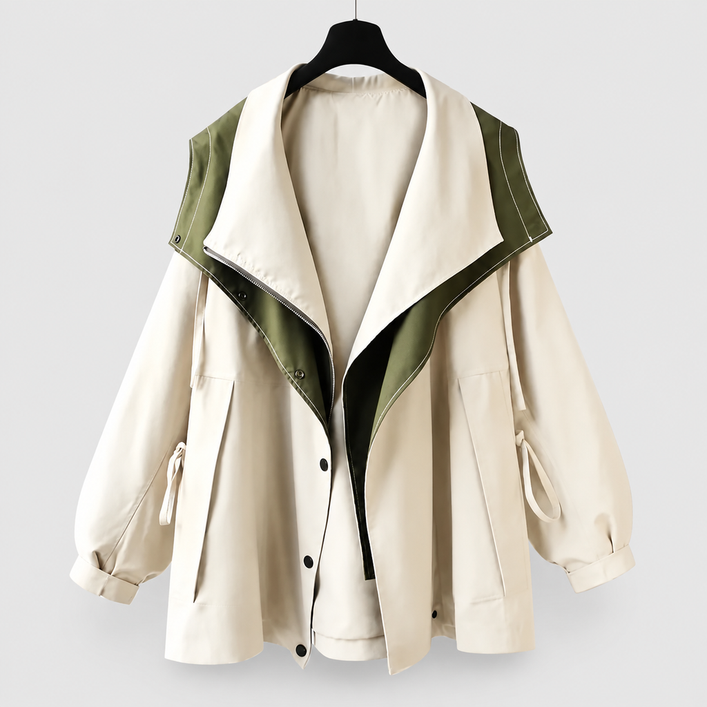 Women's Oversized Windbreaker Jacket with Contrast Lining and Puff Sleeves in White — view 1