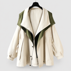 Women's Oversized Windbreaker Jacket with Contrast Lining and Puff Sleeves in White — view 1