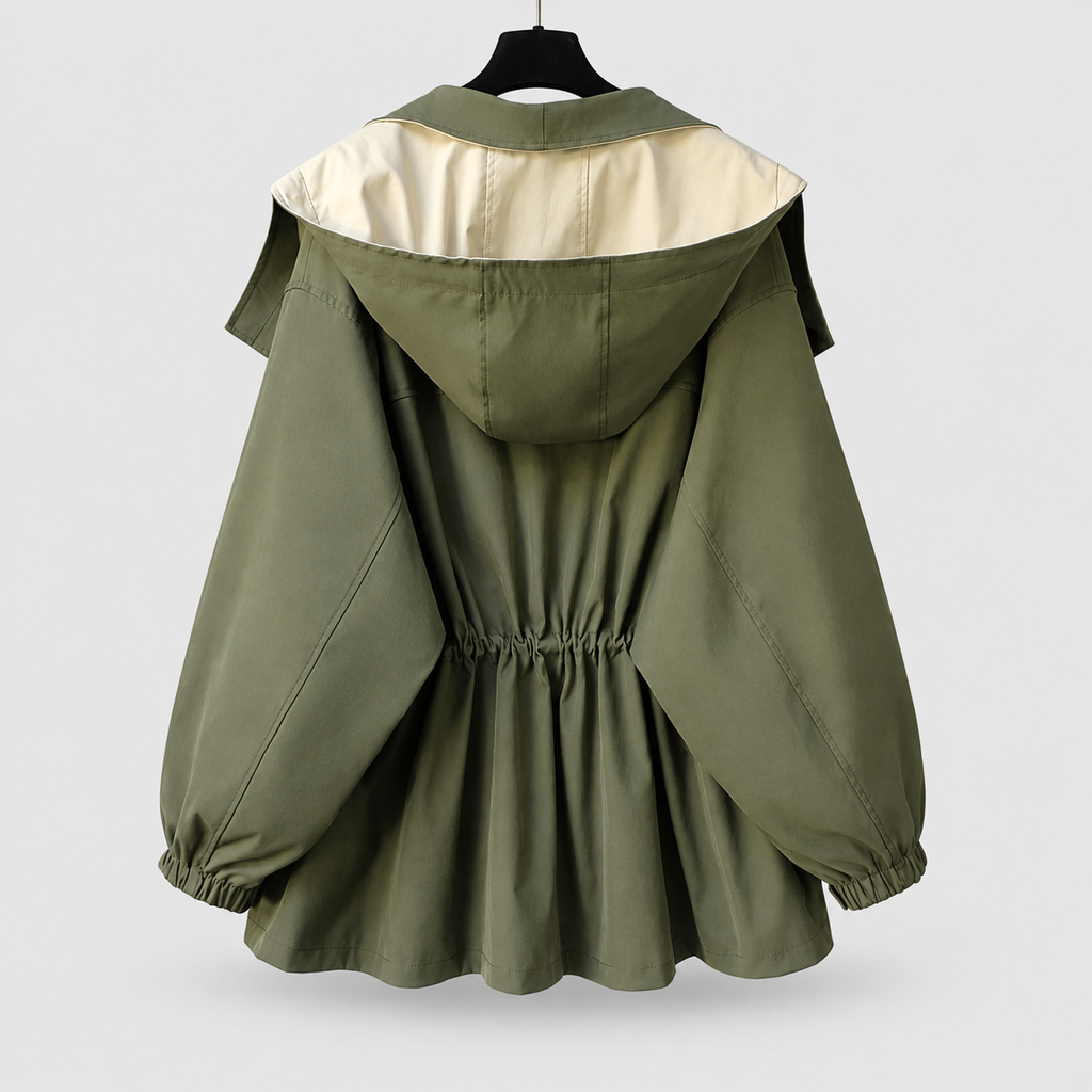 Women's Oversized Windbreaker Jacket with Contrast Lining and Puff Sleeves — view 2