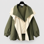 Women's Oversized Windbreaker Jacket with Contrast Lining and Puff Sleeves in Green — view 3