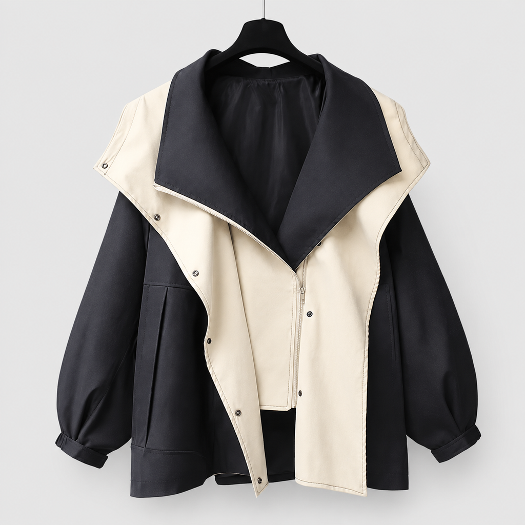 Women's Oversized Windbreaker Jacket with Contrast Lining and Puff Sleeves in Black — view 4