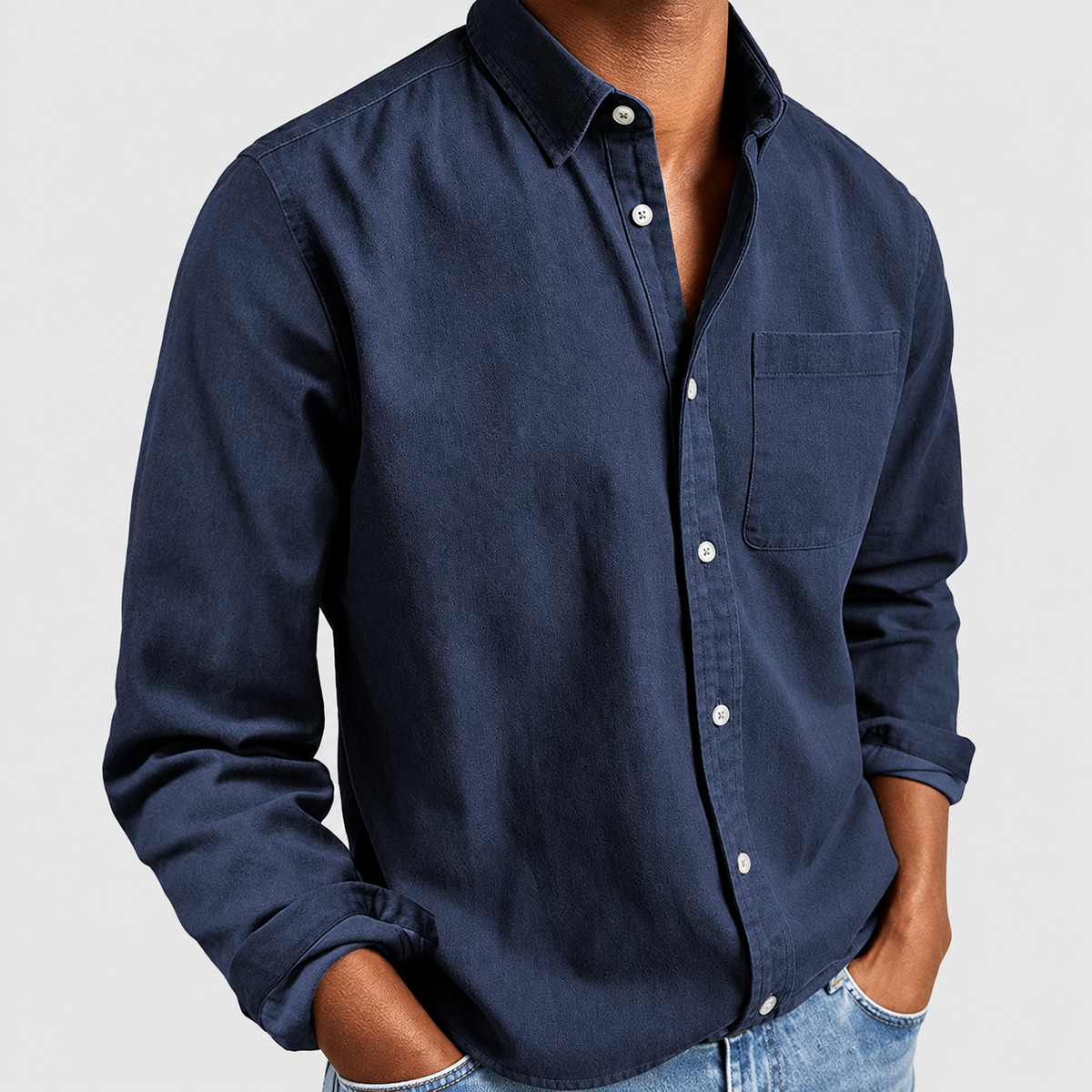 Men's Tailored Cotton-Blend Shirt in Navy Blue — view 2
