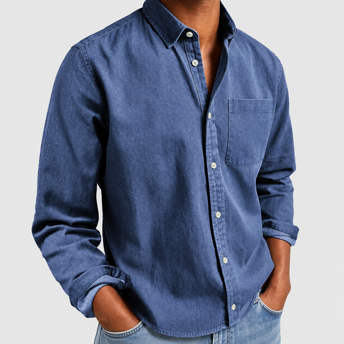 Men's Tailored Cotton-Blend Shirt in Blue — view 4