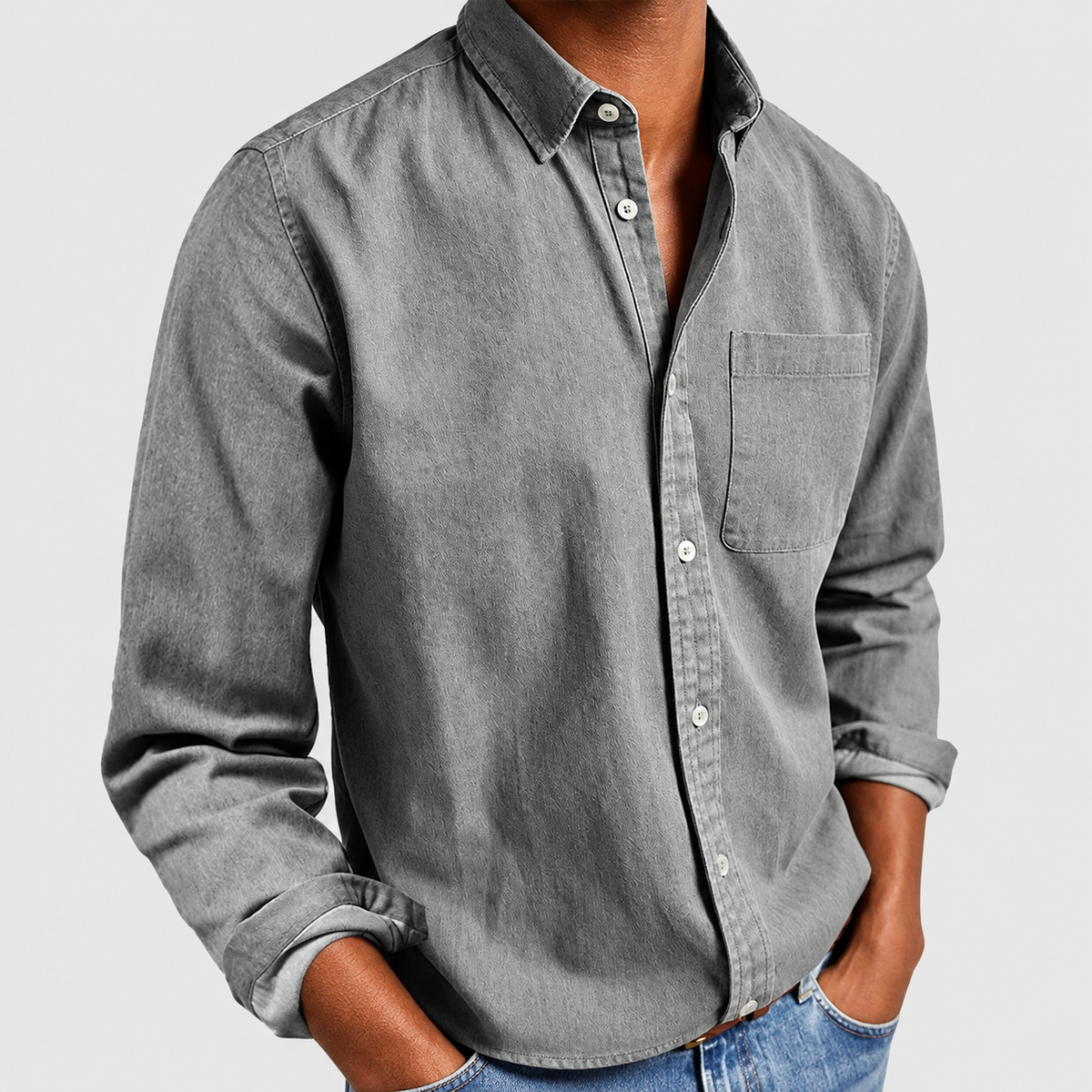 Men's Tailored Cotton-Blend Shirt in Grey — view 5