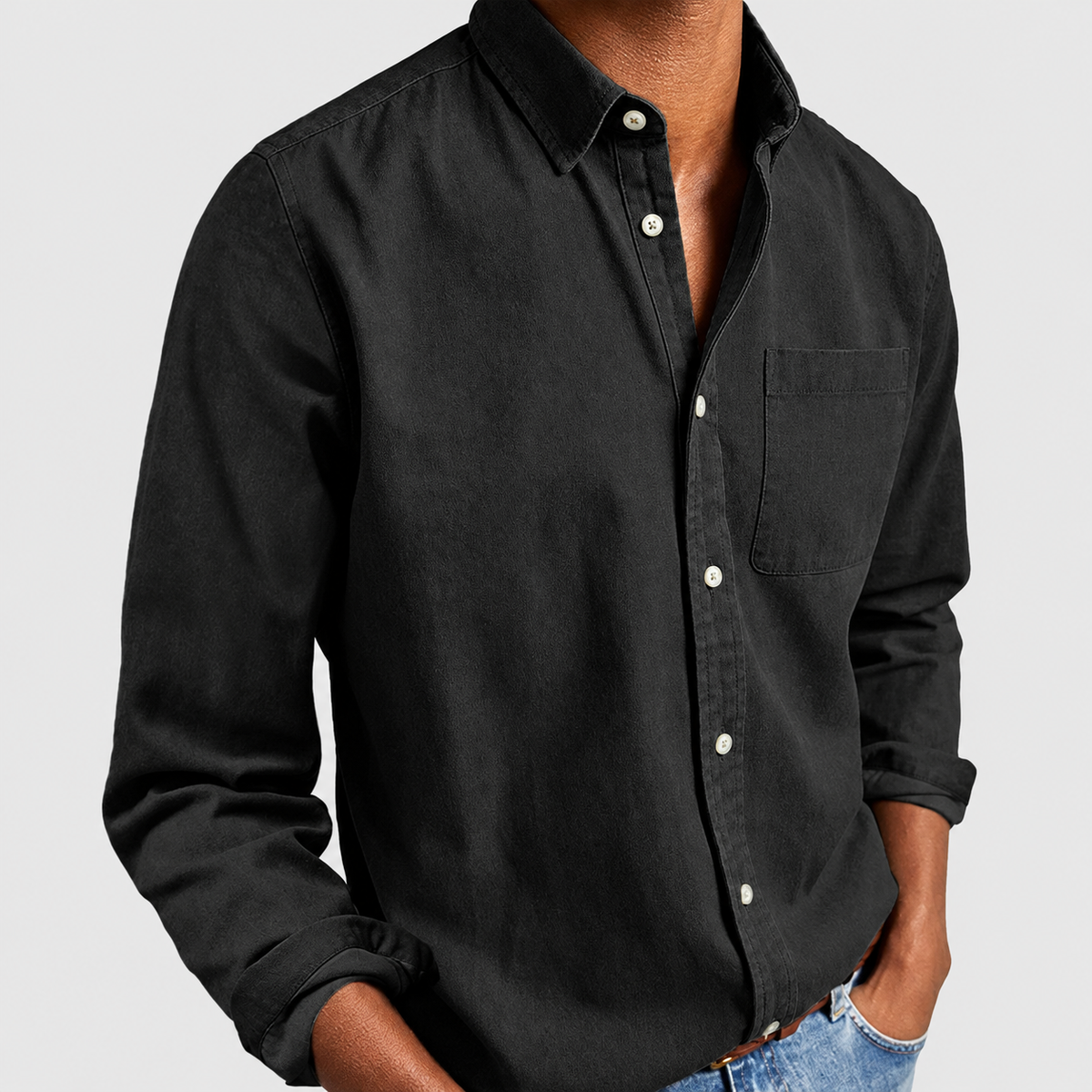 Men's Tailored Cotton-Blend Shirt in Black — view 6