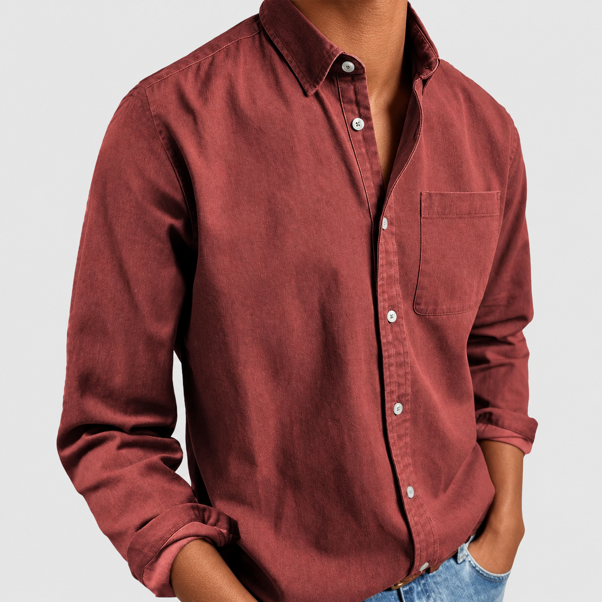 Men's Tailored Cotton-Blend Shirt in Red — view 7