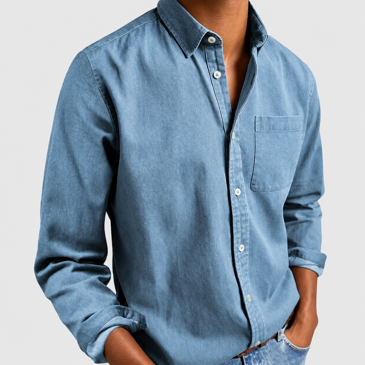 Men's Tailored Cotton-Blend Shirt in Sky Blue — view 9