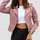 Celandine | Women's Cropped Suede-Look Biker Jacket with Zip and Lapel Collar