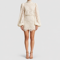 Women's Lace High-Neck Top and Mini Skirt Set in White — view 1