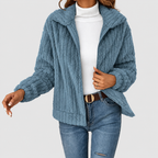 Women's Fuzzy Zip-Up Fleece Jacket with Wide Collar in Blue — view 3