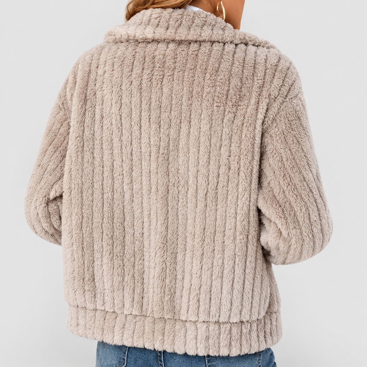Women's Fuzzy Zip-Up Fleece Jacket with Wide Collar — view 6