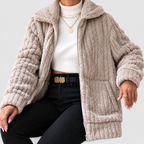 Women's Fuzzy Zip-Up Fleece Jacket with Wide Collar — view 8