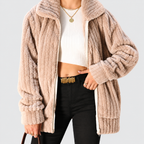Women's Fuzzy Zip-Up Fleece Jacket with Wide Collar — view 9