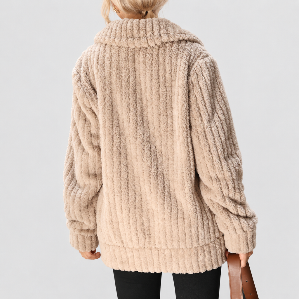 Women's Fuzzy Zip-Up Fleece Jacket with Wide Collar — view 10