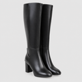 Women's Square-Toe Block-Heel Faux Leather Knee-High Boots in Black — view 2