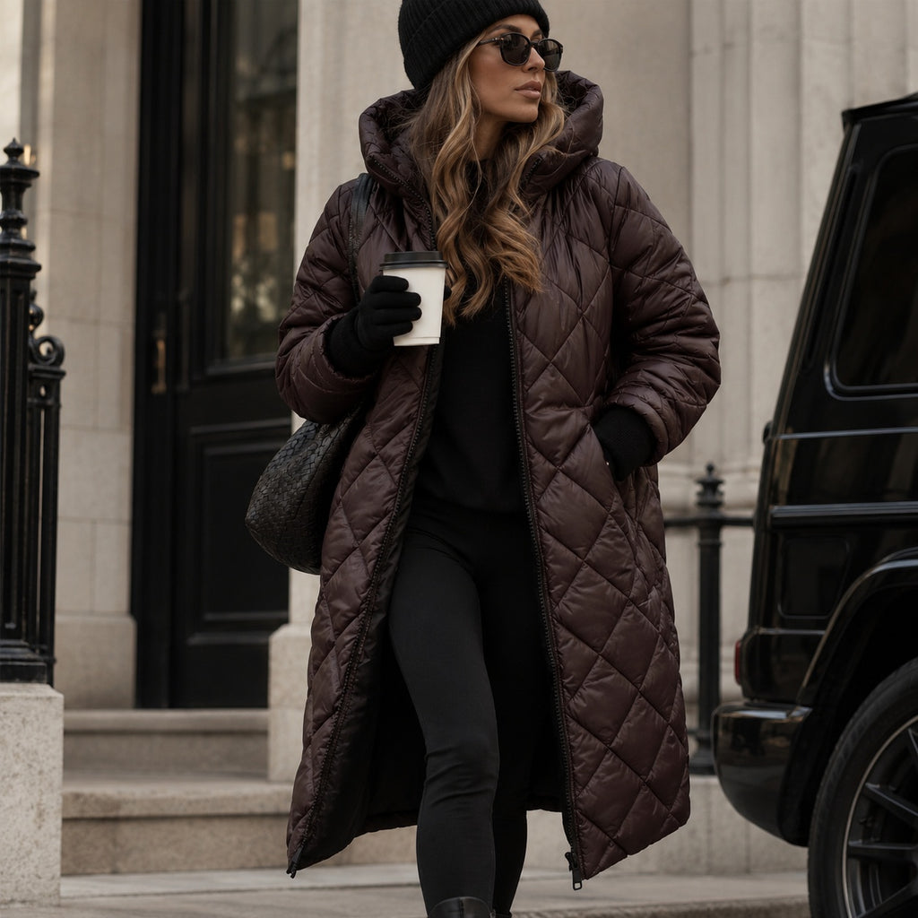 Ceridwen | Women's Longline Quilted Jacket with Hood