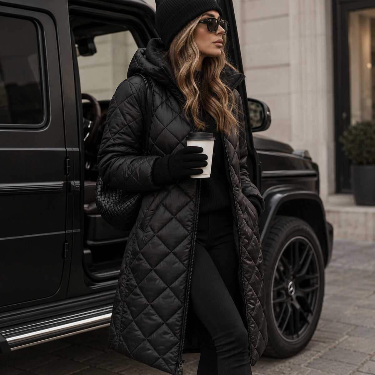 Ceridwen | Women's Longline Quilted Jacket with Hood