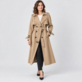Charlotte Double-Breasted Belted Trench Coat in beige, studio view
