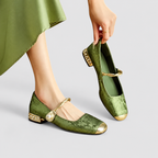 Women's Mary Jane Shoes with Metallic Trim and Low Heel — view 1
