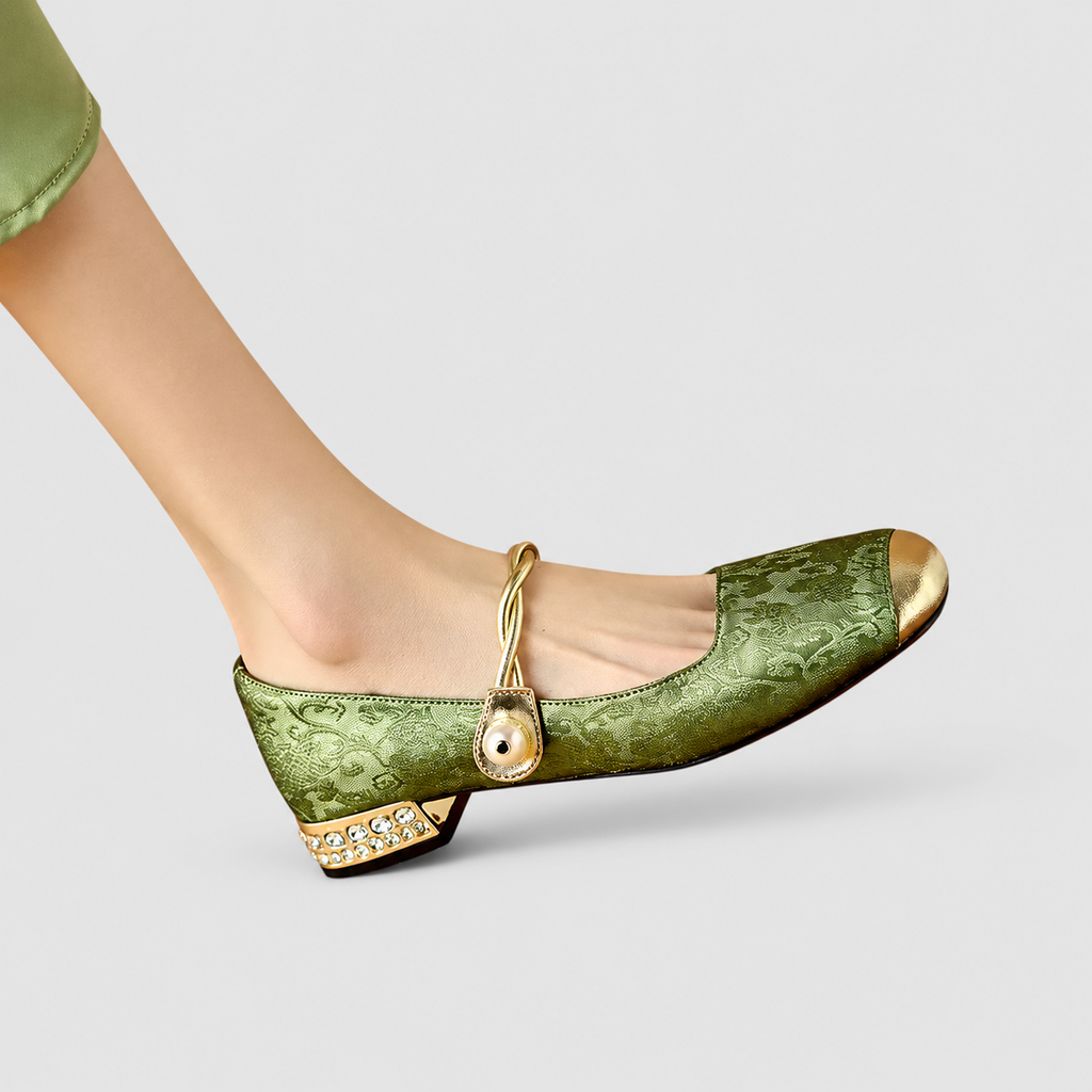 Women's Mary Jane Shoes with Metallic Trim and Low Heel — view 4