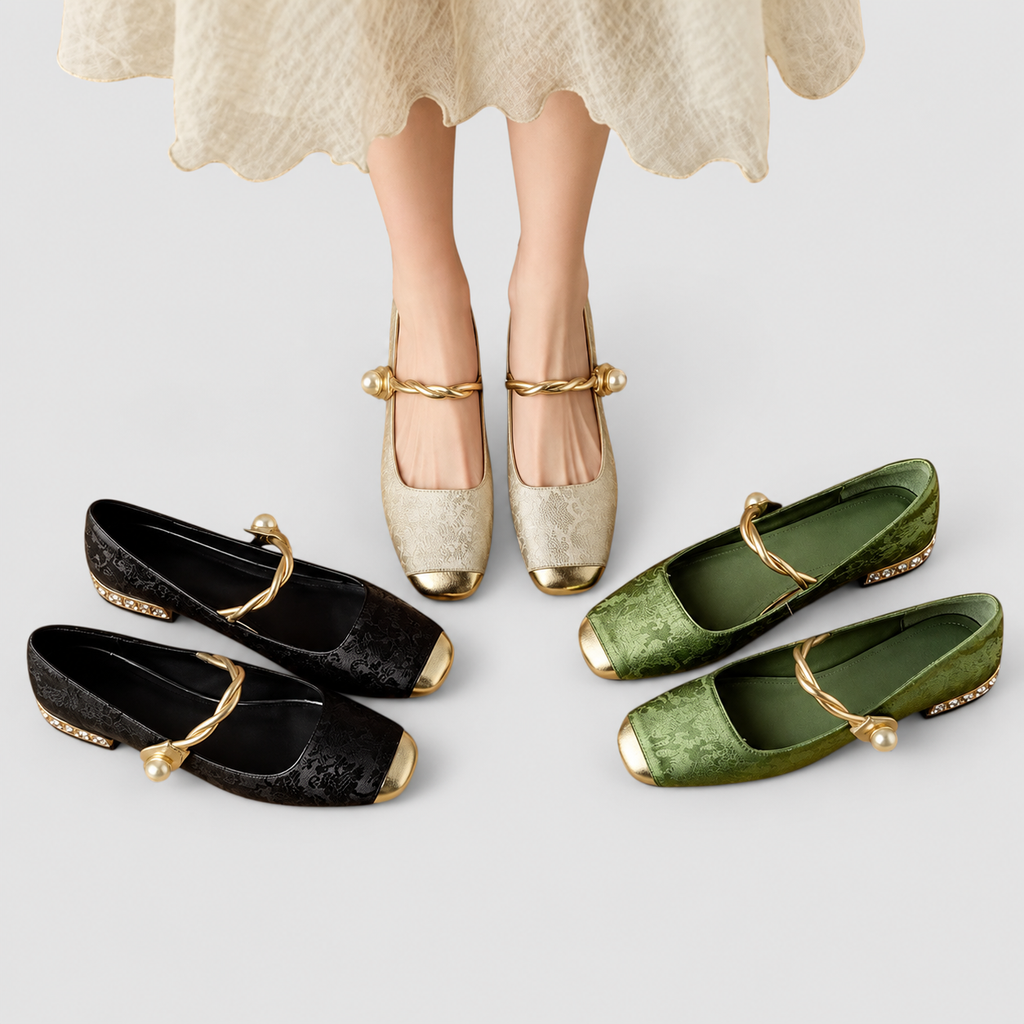 Women's Mary Jane Shoes with Metallic Trim and Low Heel — view 5