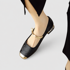 Women's Mary Jane Shoes with Metallic Trim and Low Heel — view 7
