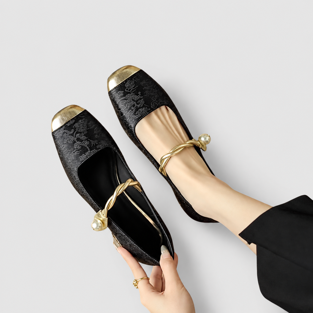 Women's Mary Jane Shoes with Metallic Trim and Low Heel — view 8
