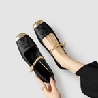 Women's Mary Jane Shoes with Metallic Trim and Low Heel — view 8