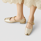 Women's Mary Jane Shoes with Metallic Trim and Low Heel — view 10