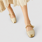 Women's Mary Jane Shoes with Metallic Trim and Low Heel — view 11