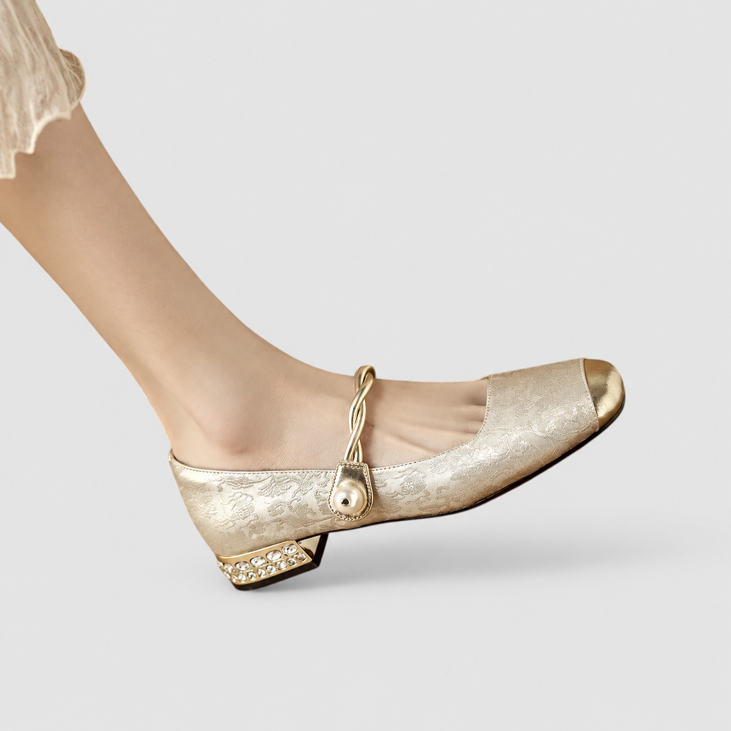 Women's Mary Jane Shoes with Metallic Trim and Low Heel — view 14