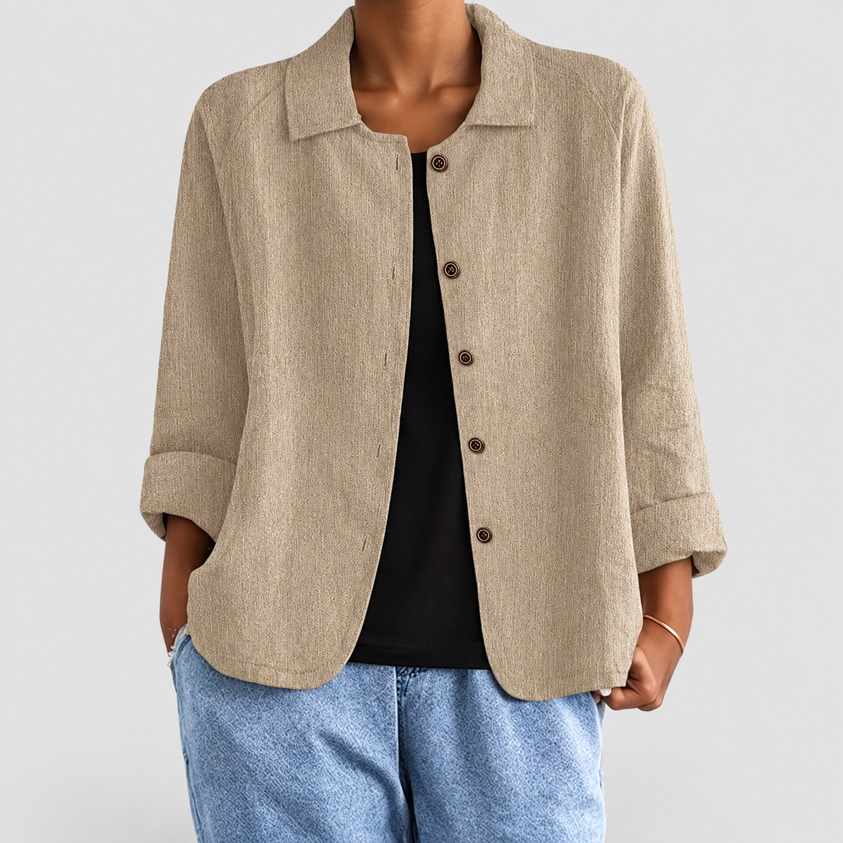 Women's Button-Up Blazer Jacket in Khaki — view 3