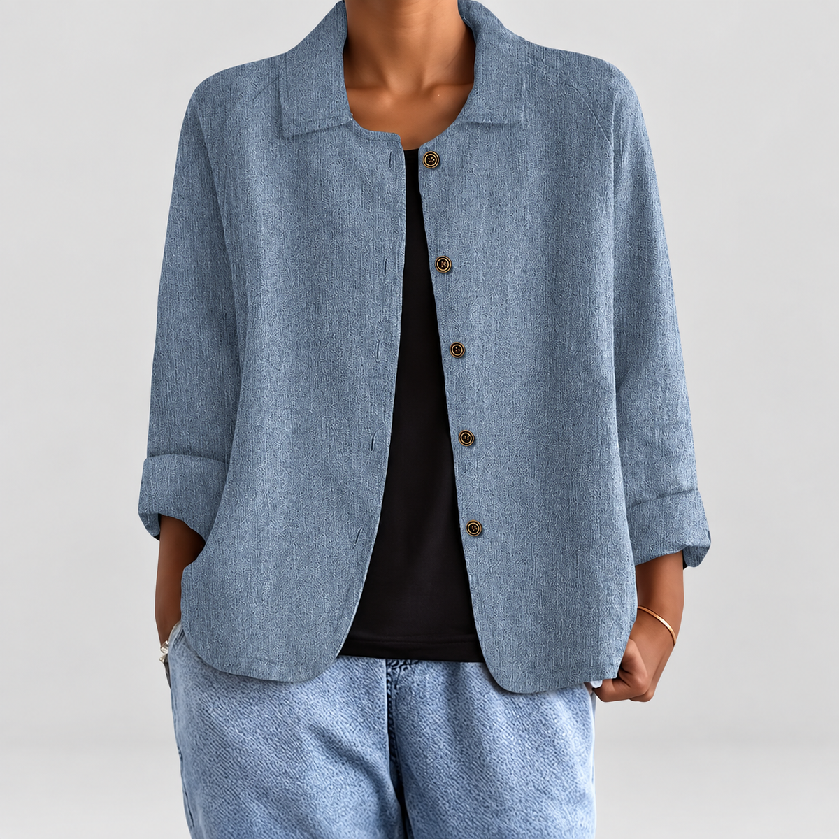 Women's Button-Up Blazer Jacket in Blue — view 4