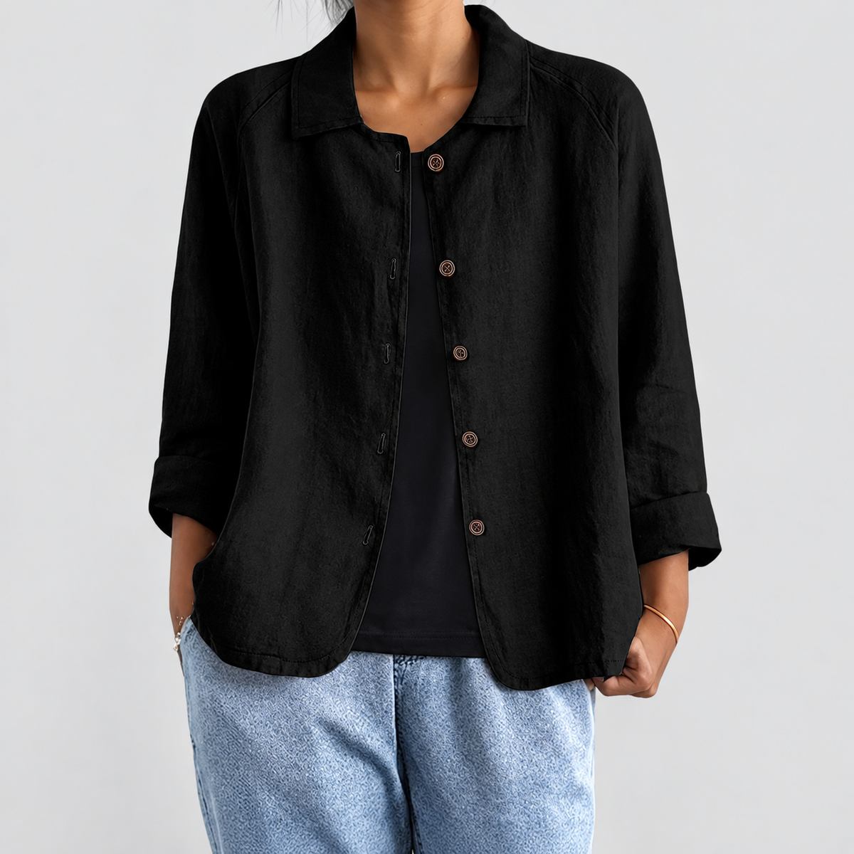 Women's Button-Up Blazer Jacket in Black — view 6