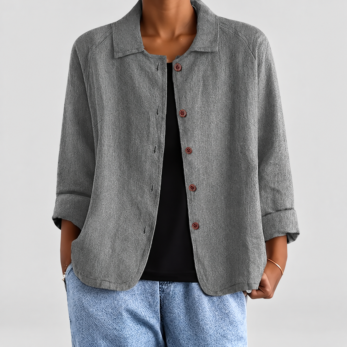 Women's Button-Up Blazer Jacket in Light Grey — view 7