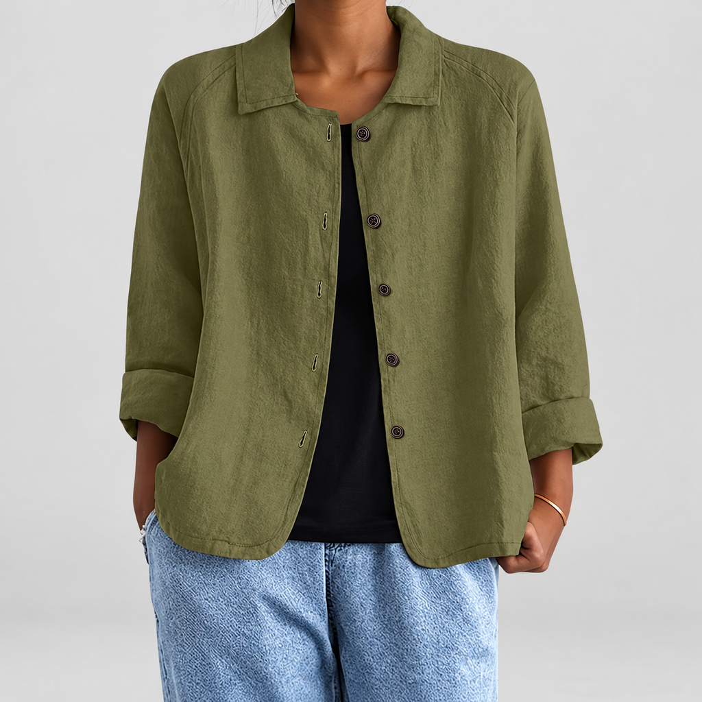 Women's Button-Up Blazer Jacket in Dark Green — view 8