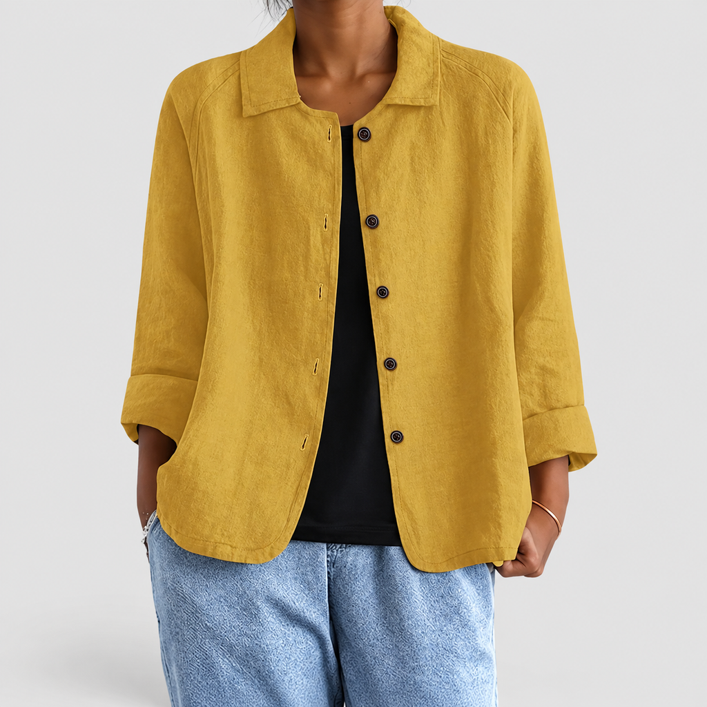 Women's Button-Up Blazer Jacket in Yellow — view 9