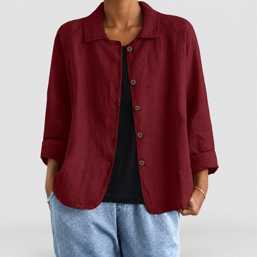 Women's Button-Up Blazer Jacket in Burgundy — view 10
