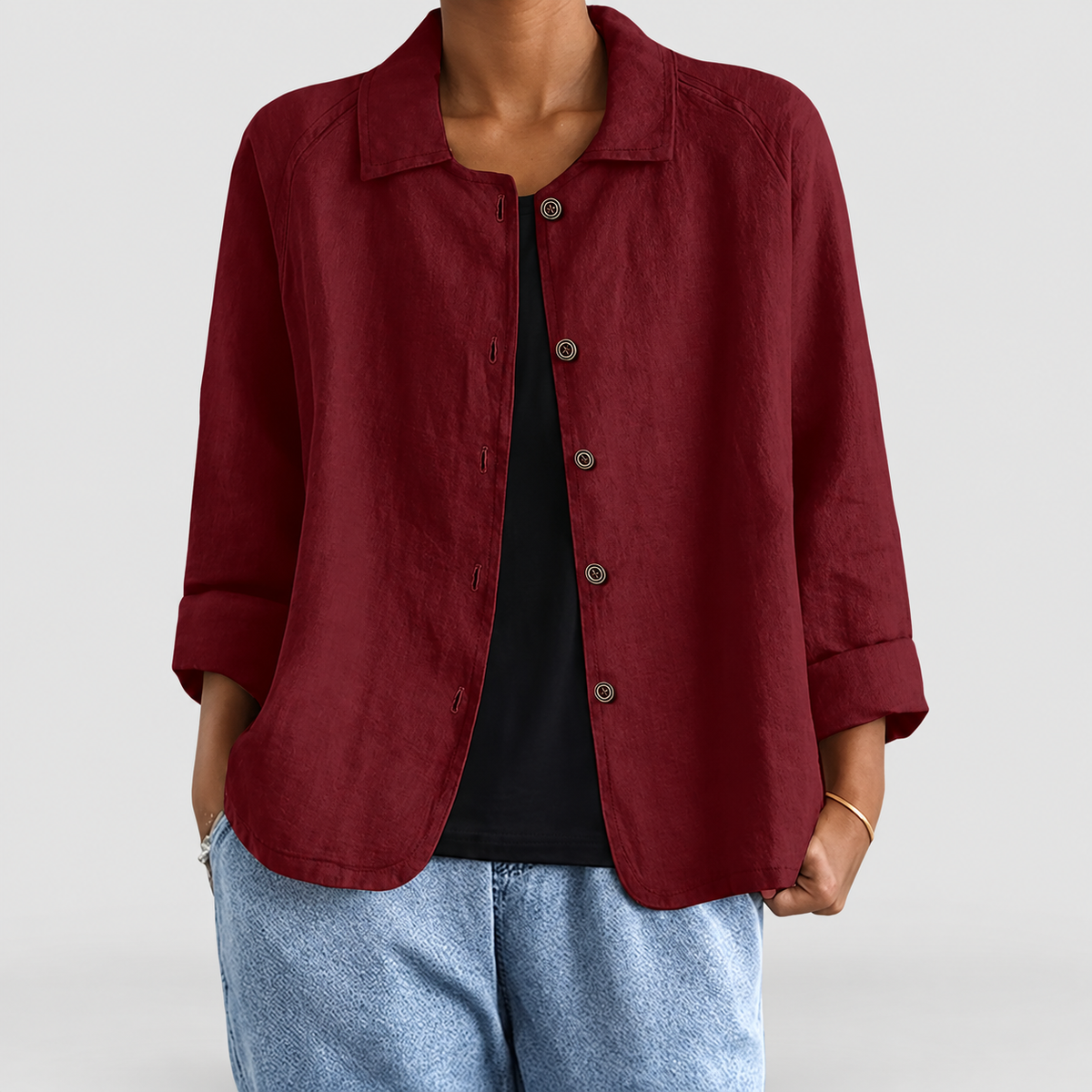 Women's Button-Up Blazer Jacket in Burgundy — view 10