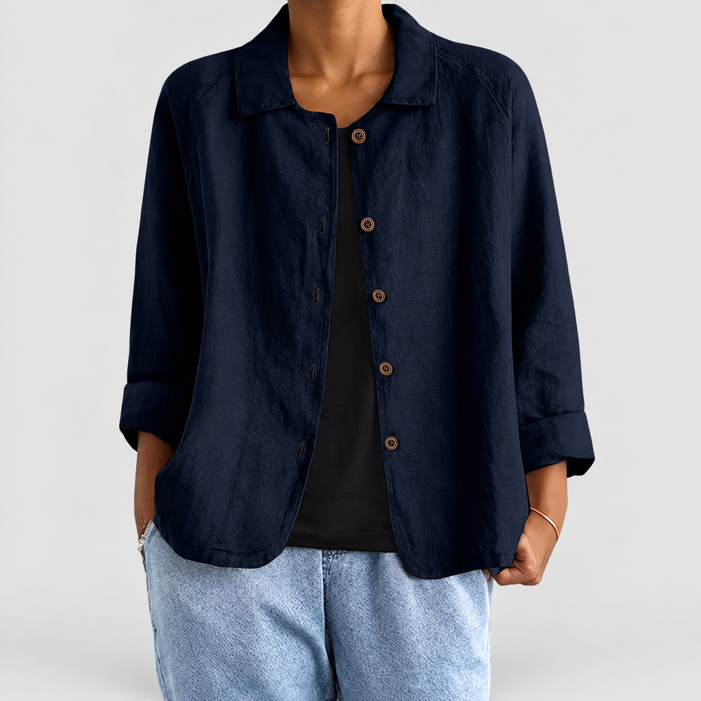 Women's Button-Up Blazer Jacket in Navy Blue — view 12
