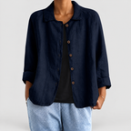 Women's Button-Up Blazer Jacket in Navy Blue — view 12
