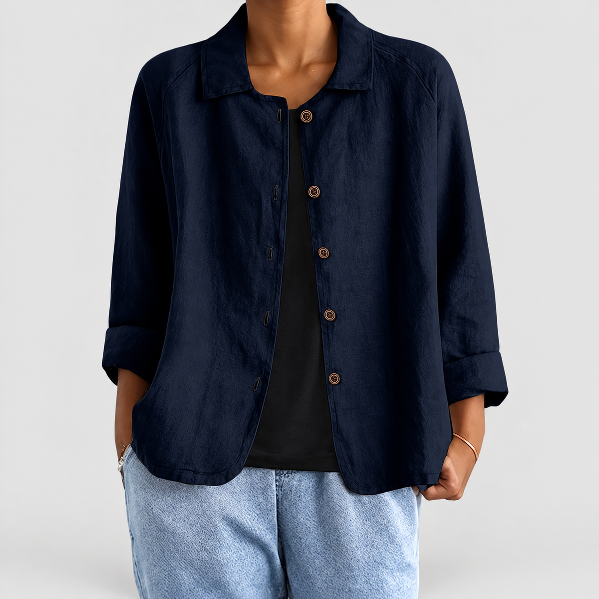 Women's Button-Up Blazer Jacket in Navy Blue — view 12