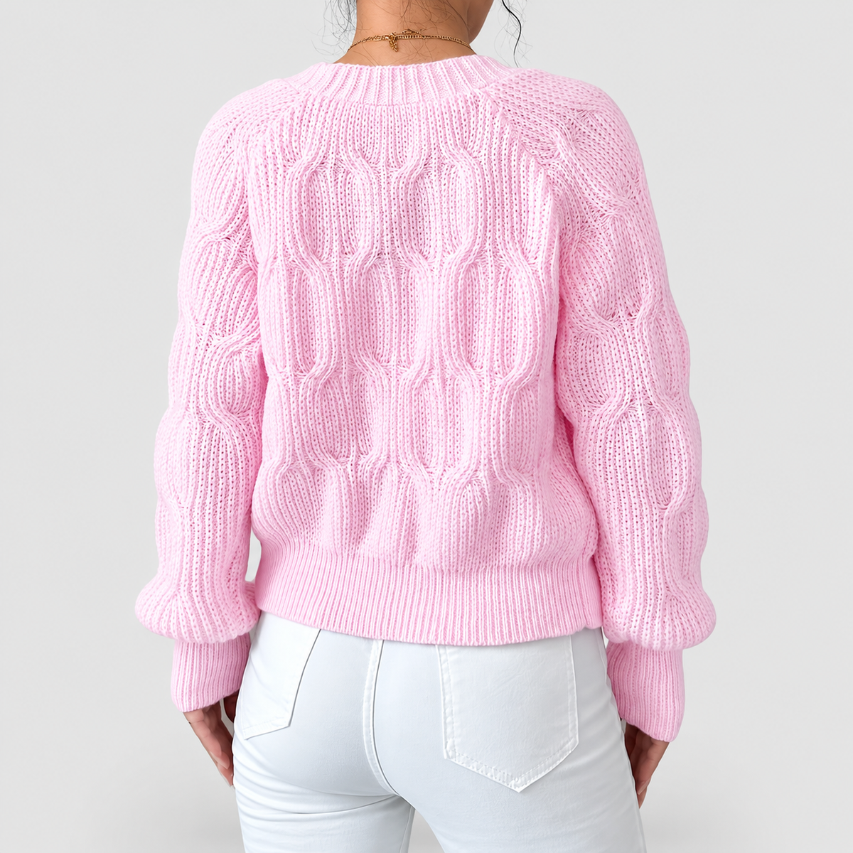 Women's Bow-Detail Long-Sleeve Cable-Knit Cardigan — view 2