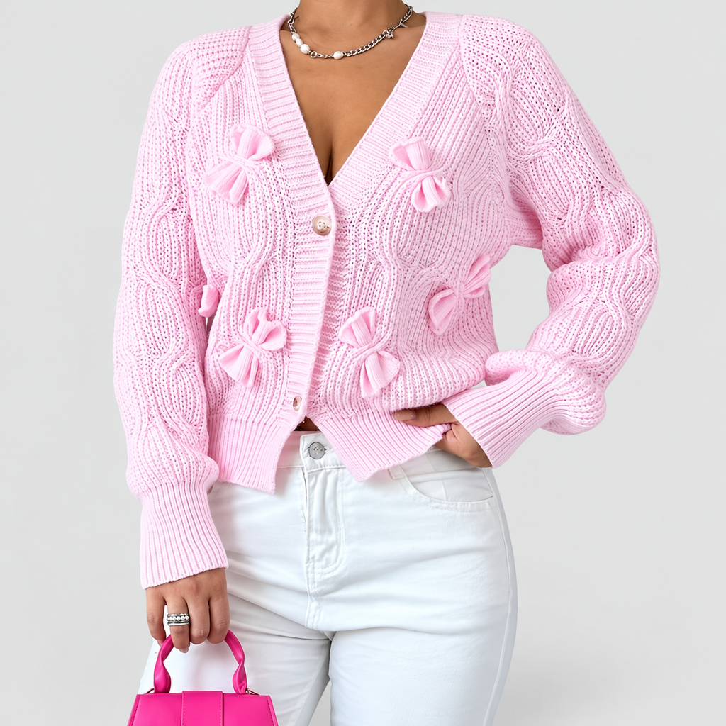 Women's Bow-Detail Long-Sleeve Cable-Knit Cardigan — view 3
