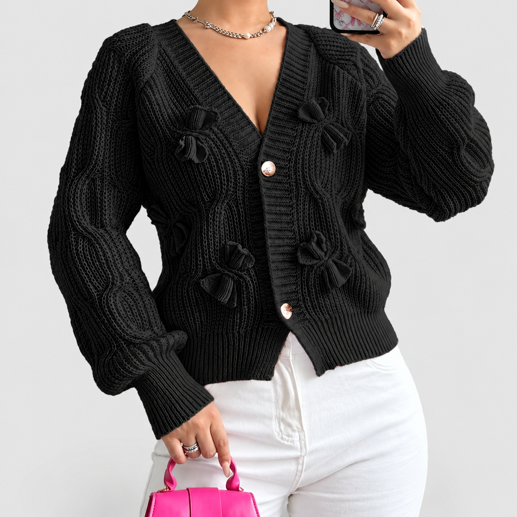 Women's Bow-Detail Long-Sleeve Cable-Knit Cardigan — view 11