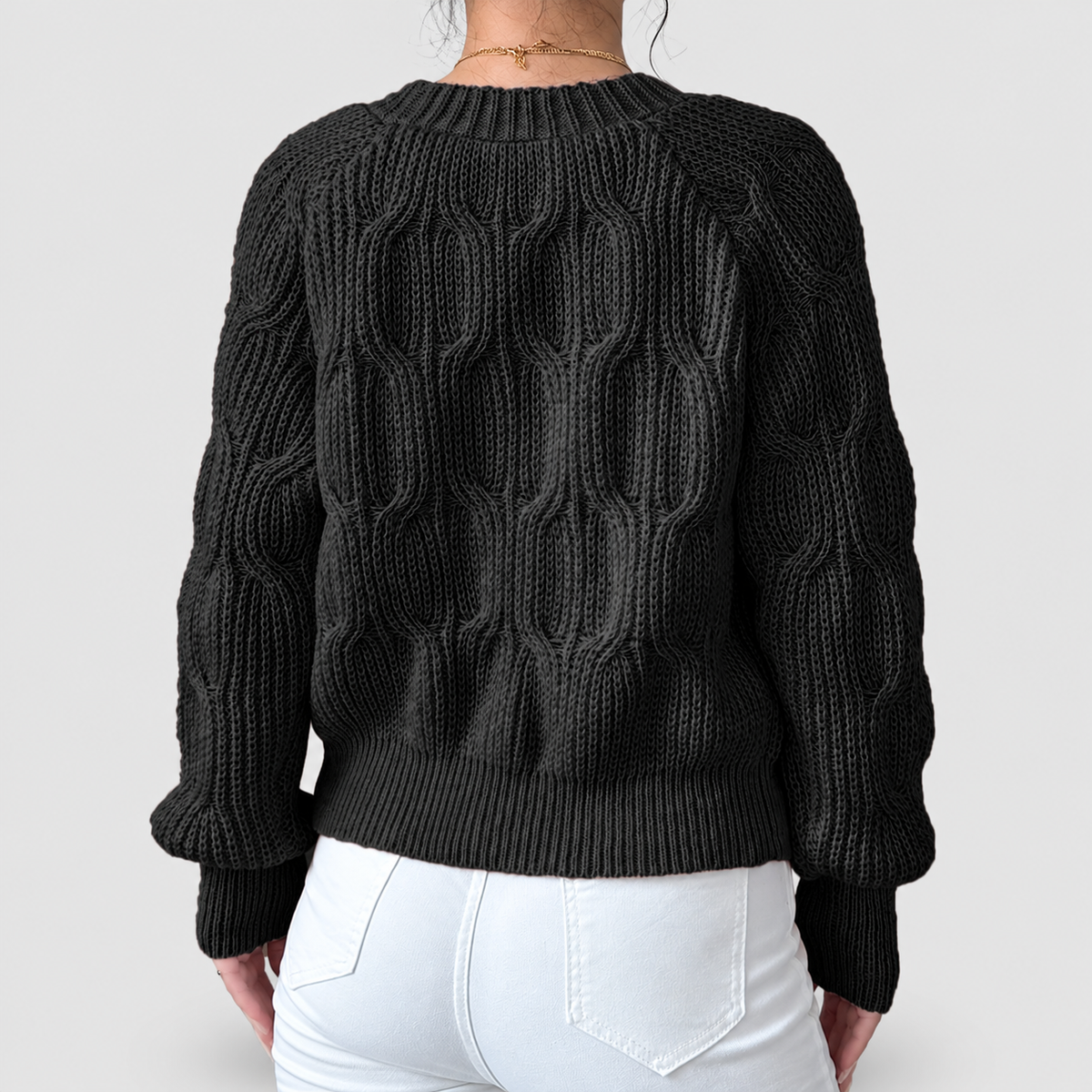 Women's Bow-Detail Long-Sleeve Cable-Knit Cardigan — view 12